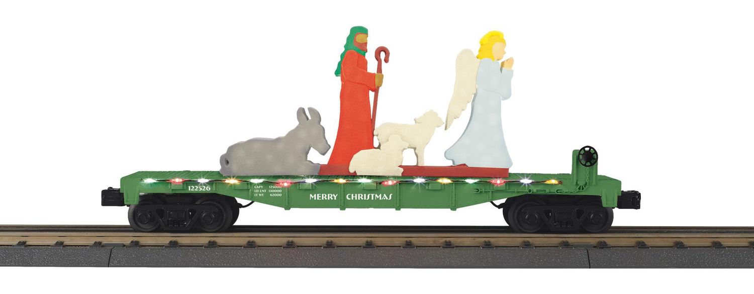 30-76996 - O Gauge RailKing Christmas Flat Car w/Lighted Shepherd Scene