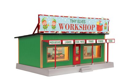 30-90759 - O Scale RailKing Tiny Elves Workshop Road Side Stand w/Operating Christmas Lights