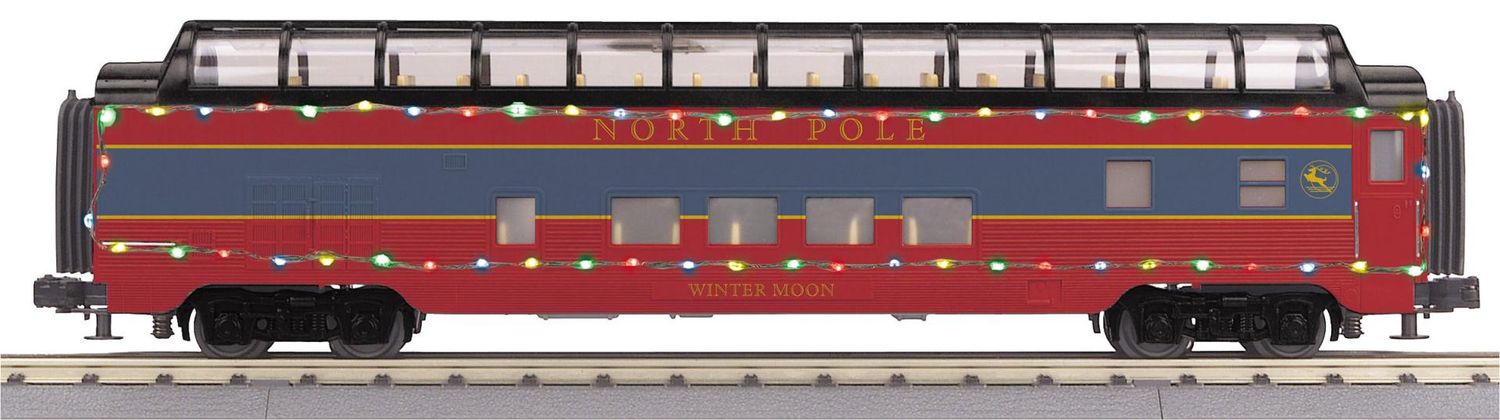30-68313 - O Gauge RailKing North Pole 60’ Streamlined Full-Length Vista Dome Car w/LED Lights