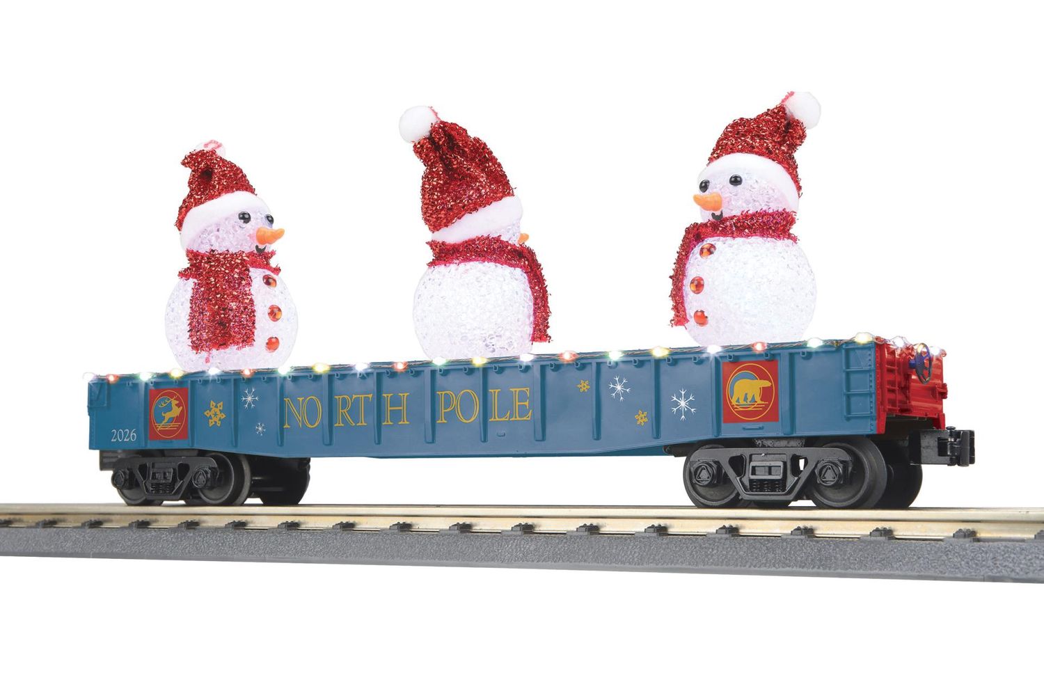 30-72274 - O Gauge RailKing North Pole Gondola Car w/LED Christmas Lights &amp; Lighted Snowmen