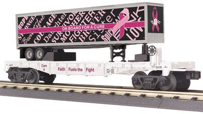 30-76980 - O Gauge RailKing Cancer Awareness Flat Car w/40’ Trailer