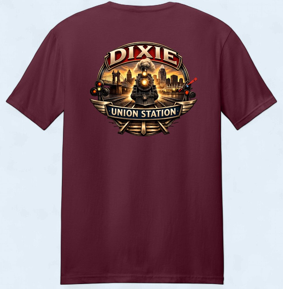 Dixie Union Station — T-Shirt, Color: Maroon, Size: Large