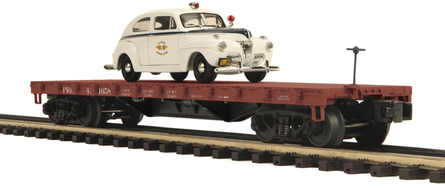 20-98684 - Pennsylvania O Scale Premier 50-Ton 41' Wood Flat Car w/(1) '41 Ford 2-Door Sedan