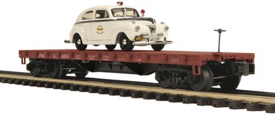 20-98684 - Pennsylvania O Scale Premier 50-Ton 41' Wood Flat Car w/(1) '41 Ford 2-Door Sedan