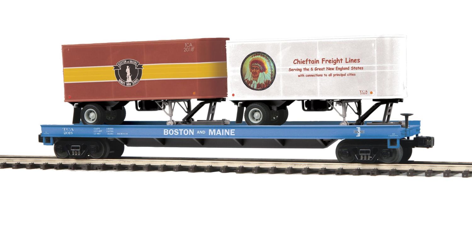 20-95303 - Boston &amp; Maine O Gauge Premier Flat Car w/(2) PUP Trailers
