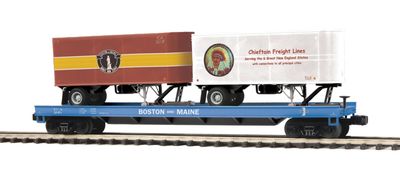 20-95303 - Boston &amp; Maine O Gauge Premier Flat Car w/(2) PUP Trailers