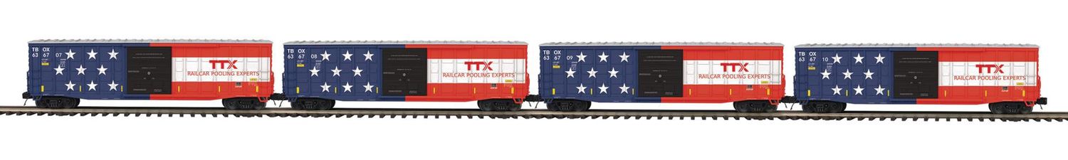 20-92464 - O Scale Premier TTX 4-Car 50’ Waffle Box Car Set
