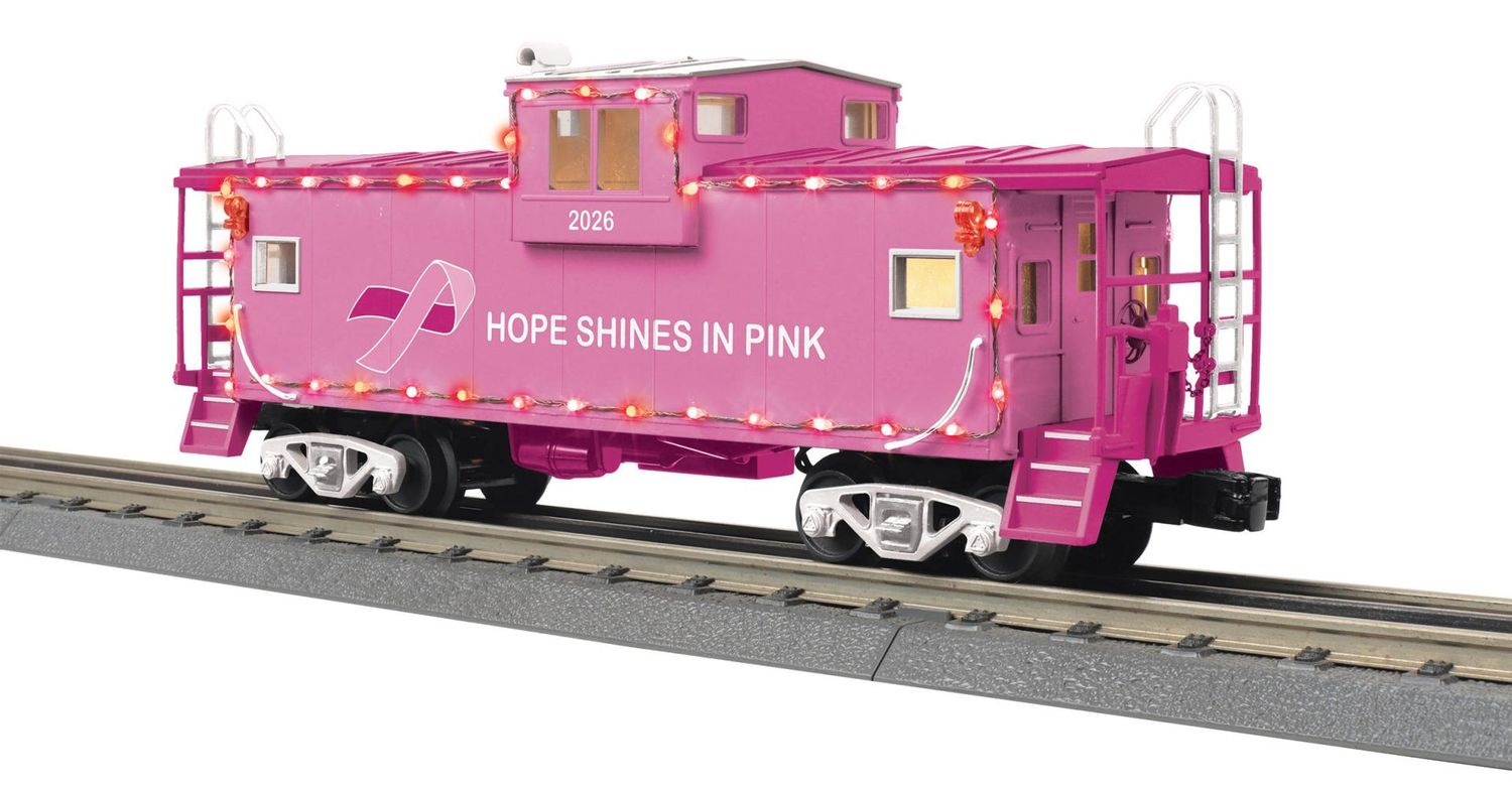 30-77440 - O Gauge Rugged Rails Cancer Awareness Extended Vision Caboose with LED Lights