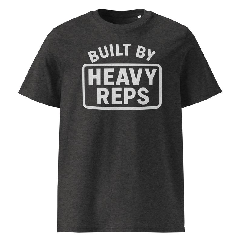 "BUILT BY HEAVY REPS" Unisex organic ribbed neck t-shirt