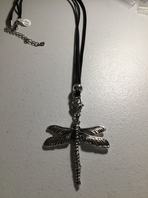 Black Leather with Antique Silver Dragonfly