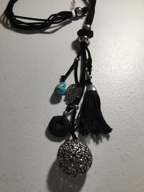 Black Leather Antique Silver with Tassel