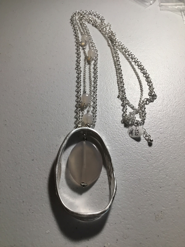 Silver Necklace with Oval Pendant and Rose Stone