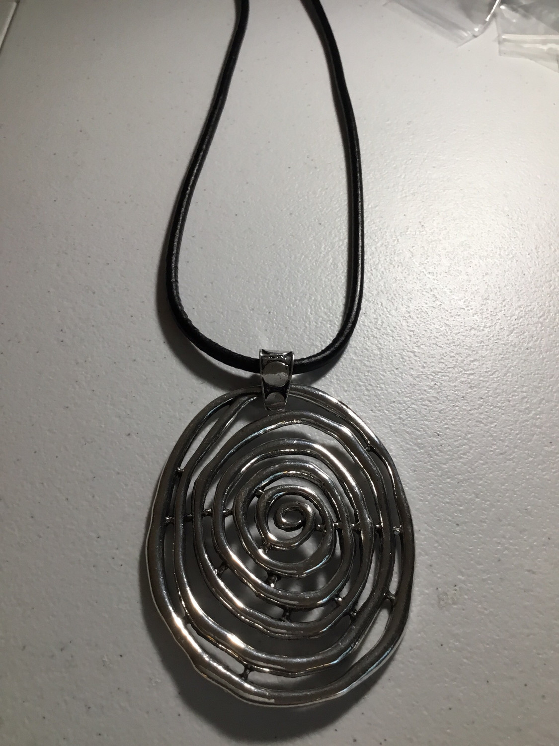 Black Leather with Oval Swirl Necklace