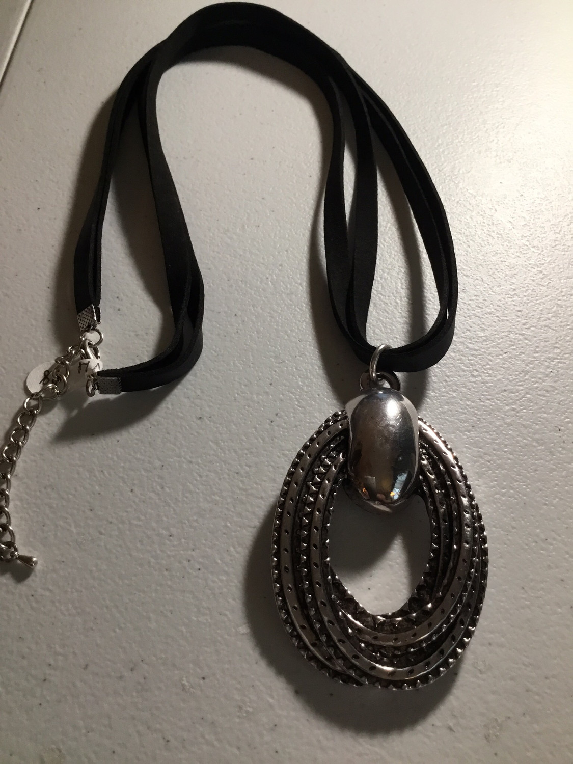 Black Leather with Fancy Oval Pendant
