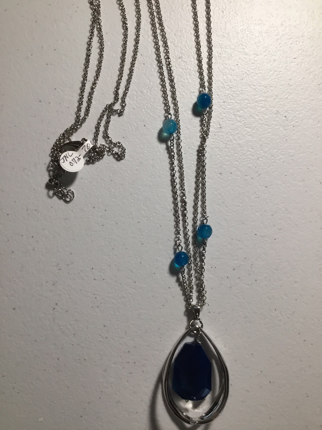 Long Necklace with Beautiful Blue Agate Necklace