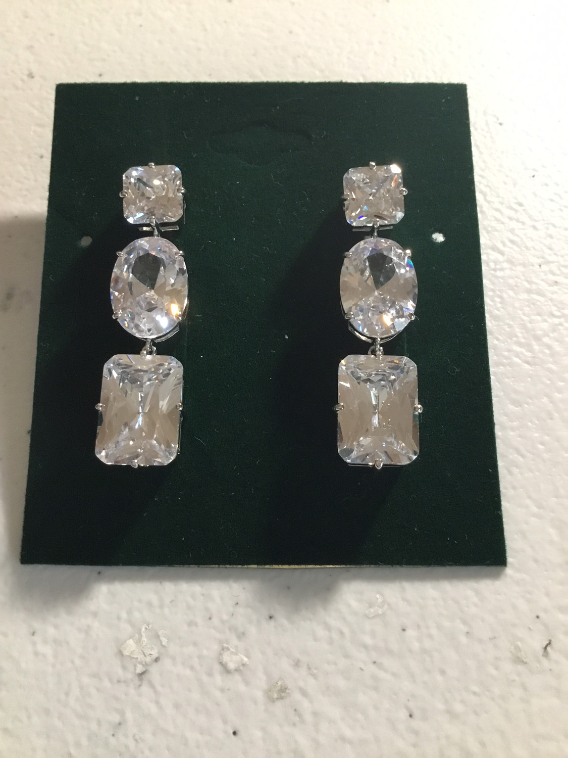 Three Oval, Square Crystal Earrings 