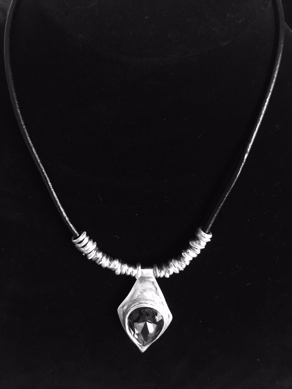 Pewter Necklace With Arrow Shape Smokey Crystal