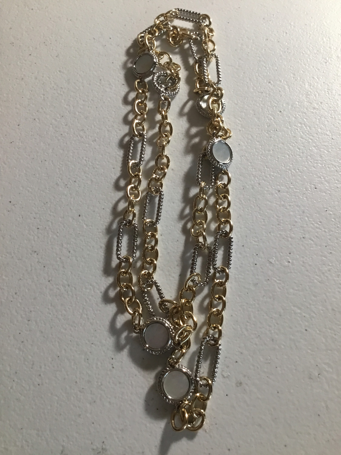 Gold And Silver Long Necklace with Mother of Pearl
