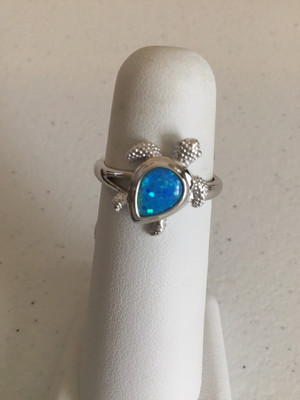 Sterling Silver Blue Opal Sea Turtle Ring