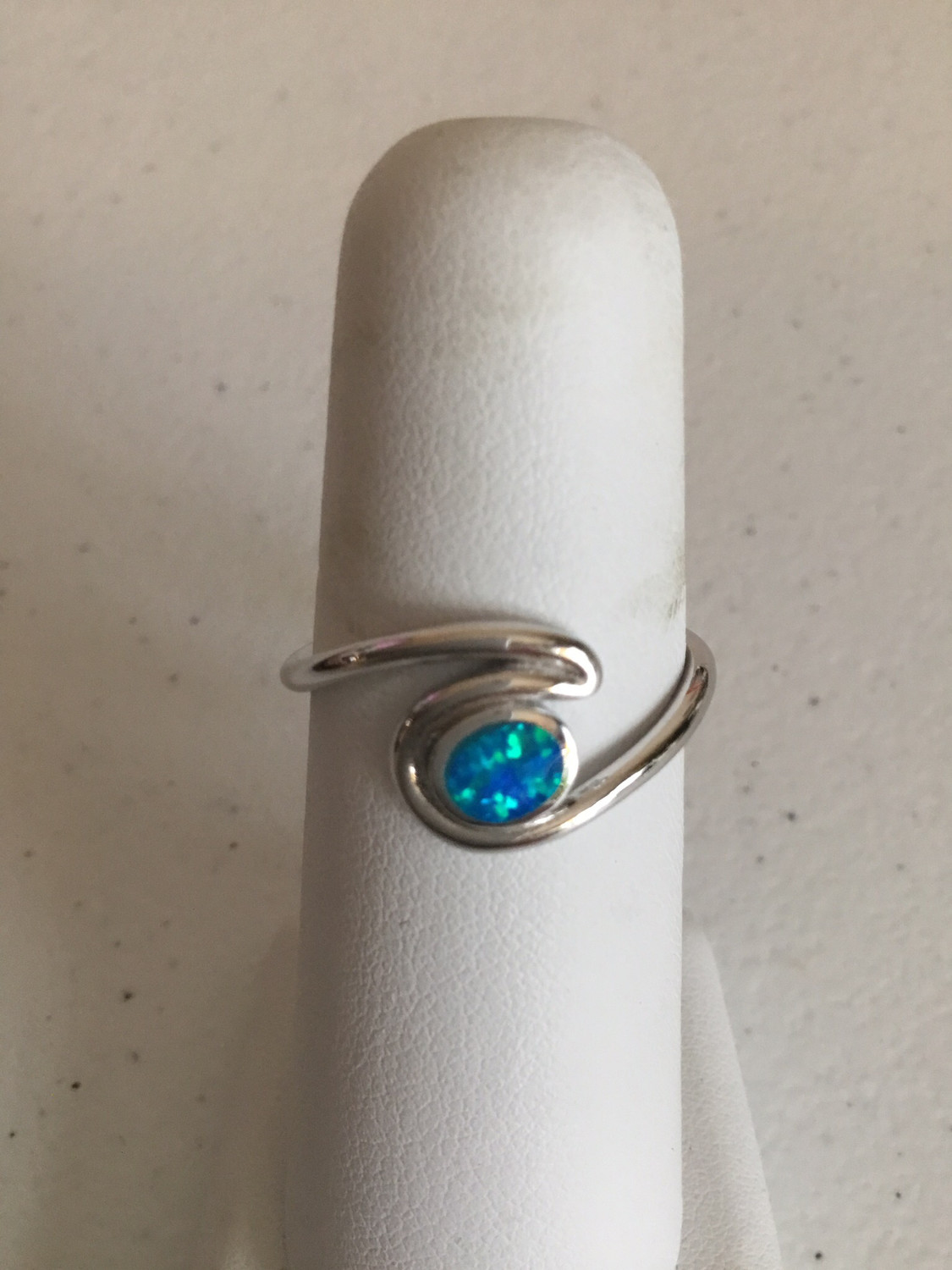 Sterling Silver Blue Opal Wave Ring