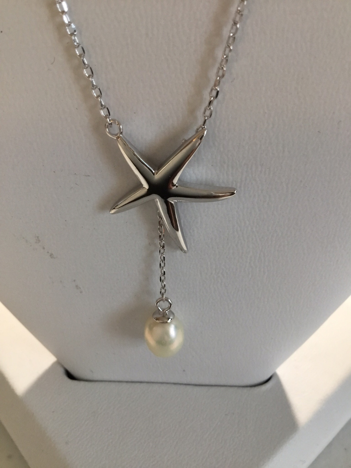 Sterling Silver Starfish Lariat Necklace With Pearl Drop 