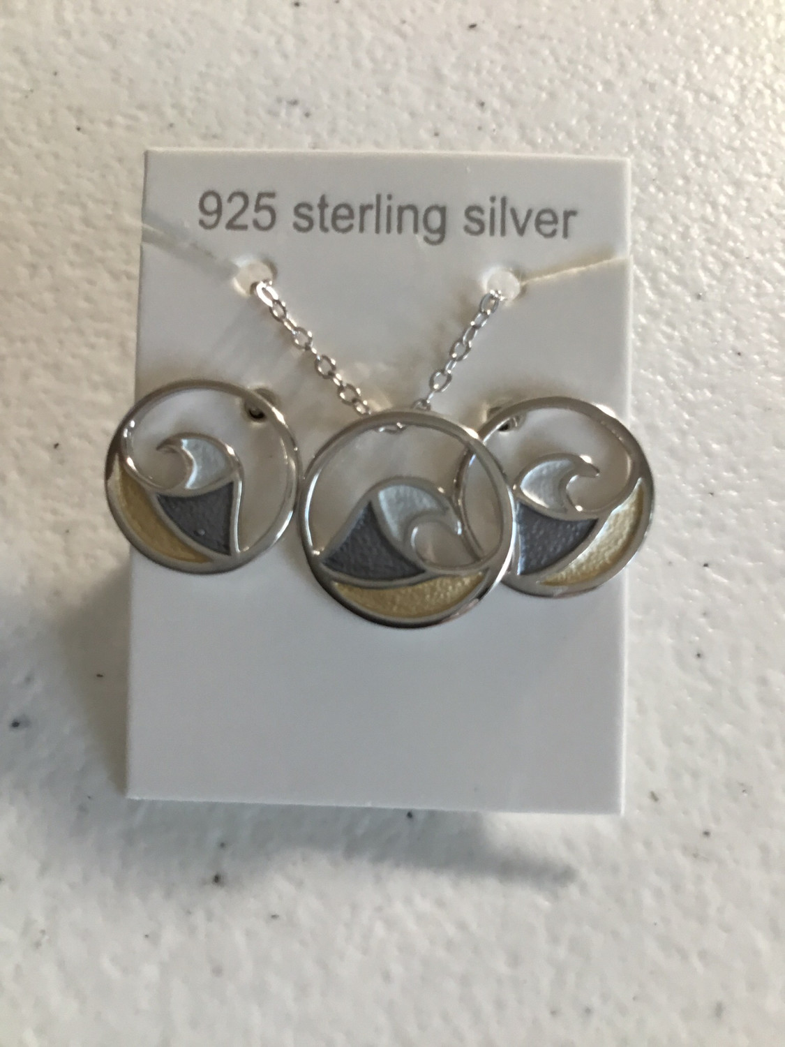 Tri-Color Sterling Silver Wave Necklace And Earring Set