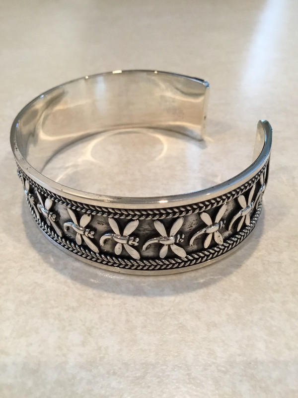 Beautiful Sterling Silver Cuff Designed With Dragonflies Circling 
