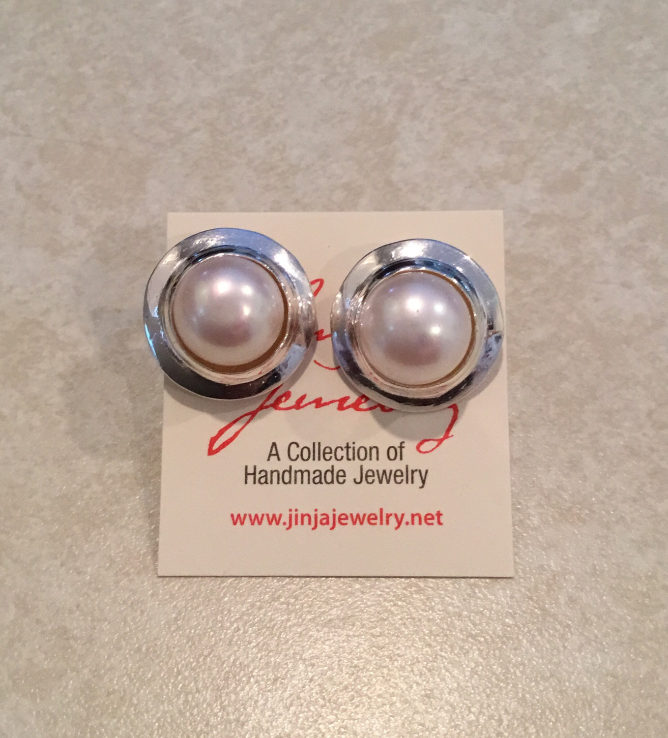 Handmade Sterling Silver Mabe Pearl Post Earrings