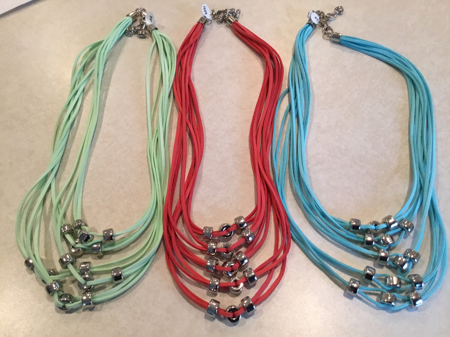 Layered Suede Necklace Silver Beads