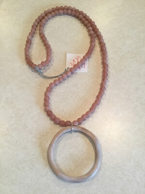 Long Handmade Beads Necklace With Large Abstract Circle Pendant