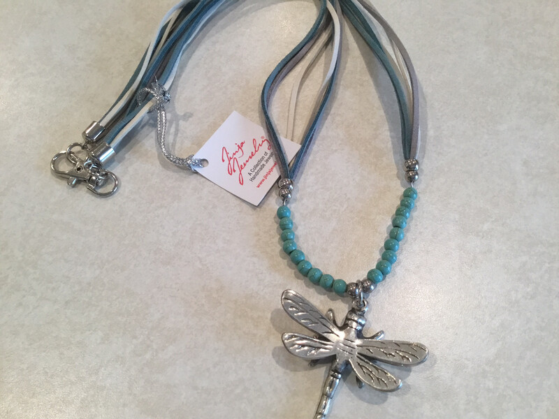 Dragonfly Leather Necklace With Wooden Beads