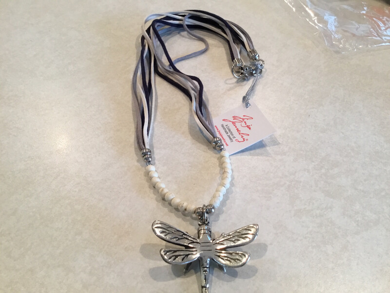 Leather Multi-Color Dragonfly Long Necklace