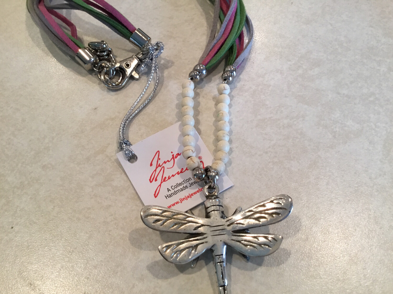 Leather Multi-Color Dragonfly Long Necklace