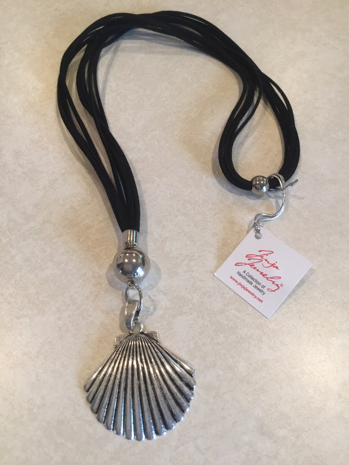 Long Five Strand Leather Necklace With Fan Shell