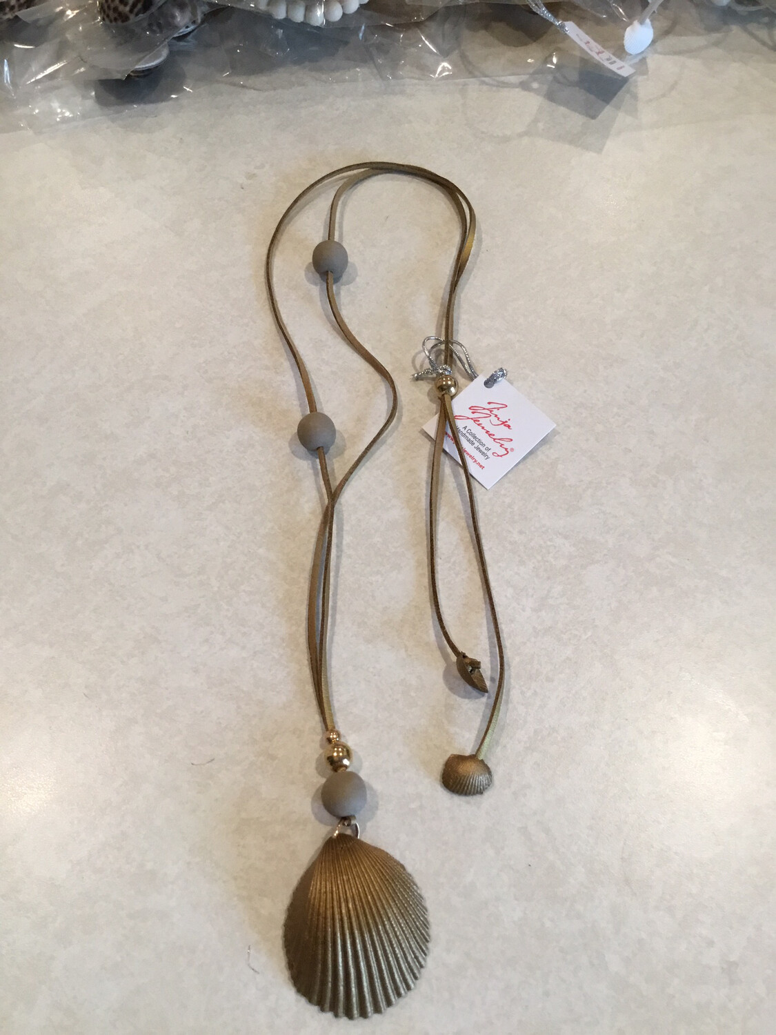 Long Adjustable Leather Necklace With Natural Sea Shell