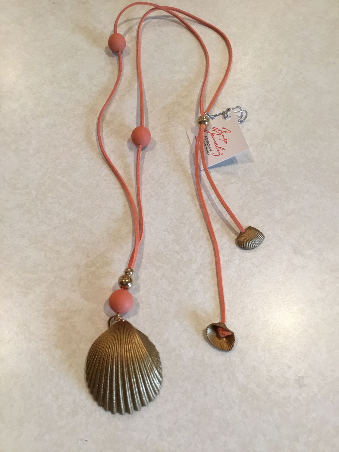 Long Adjustable Leather Necklace With Natural Sea Shell