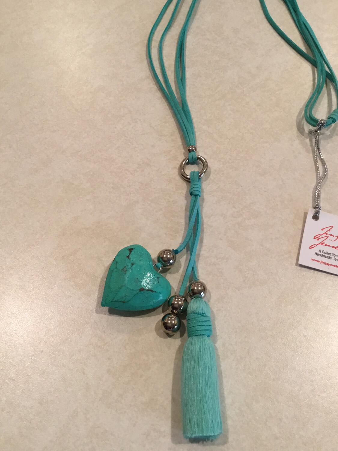 Boho Long Necklace With Beautiful Tassel And Small Wooden Heart.