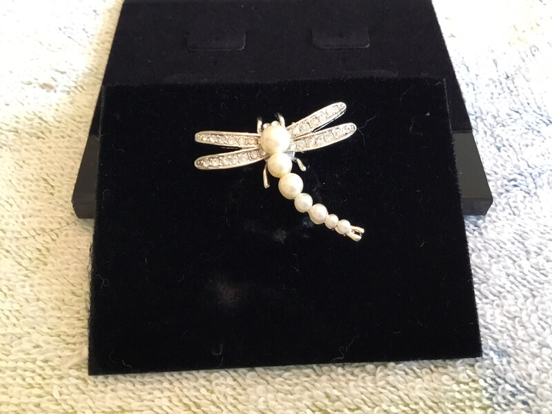 Crystal And Pearl Dragonfly Broach