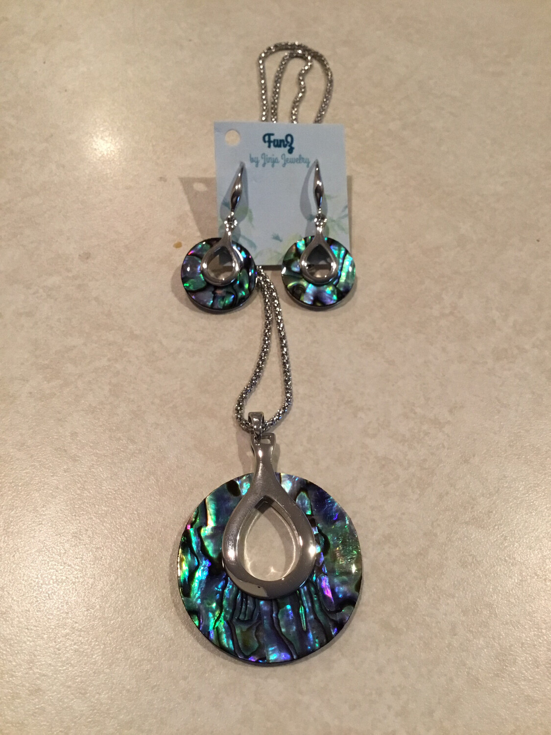 Beautiful Round Abalone Necklace And Earring Set