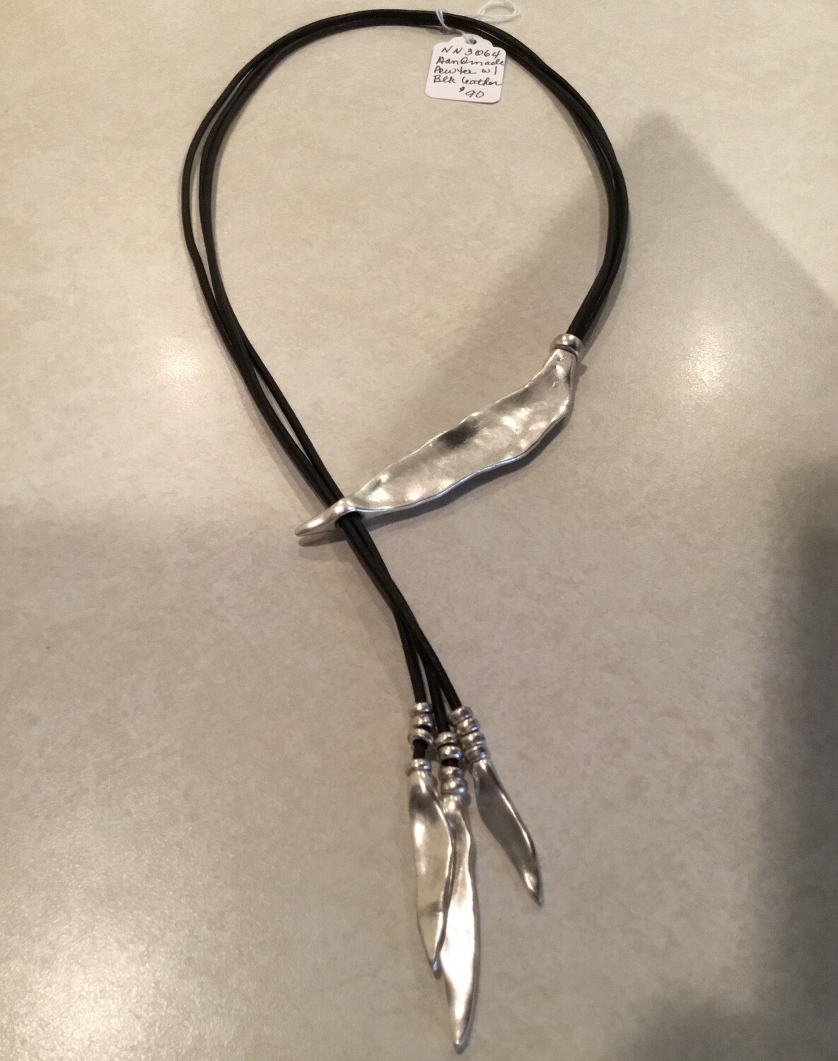 Handmade Pewter Arrows With Black Leather Necklace