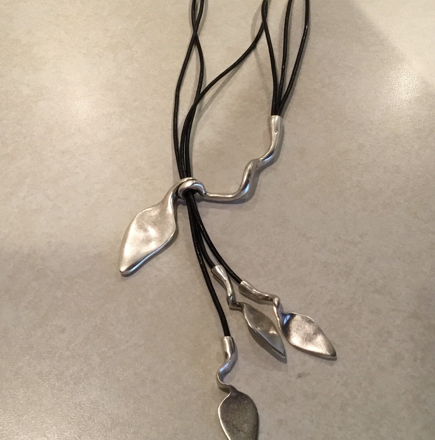 Handmade Pewter With Looped Arrow Black Leather