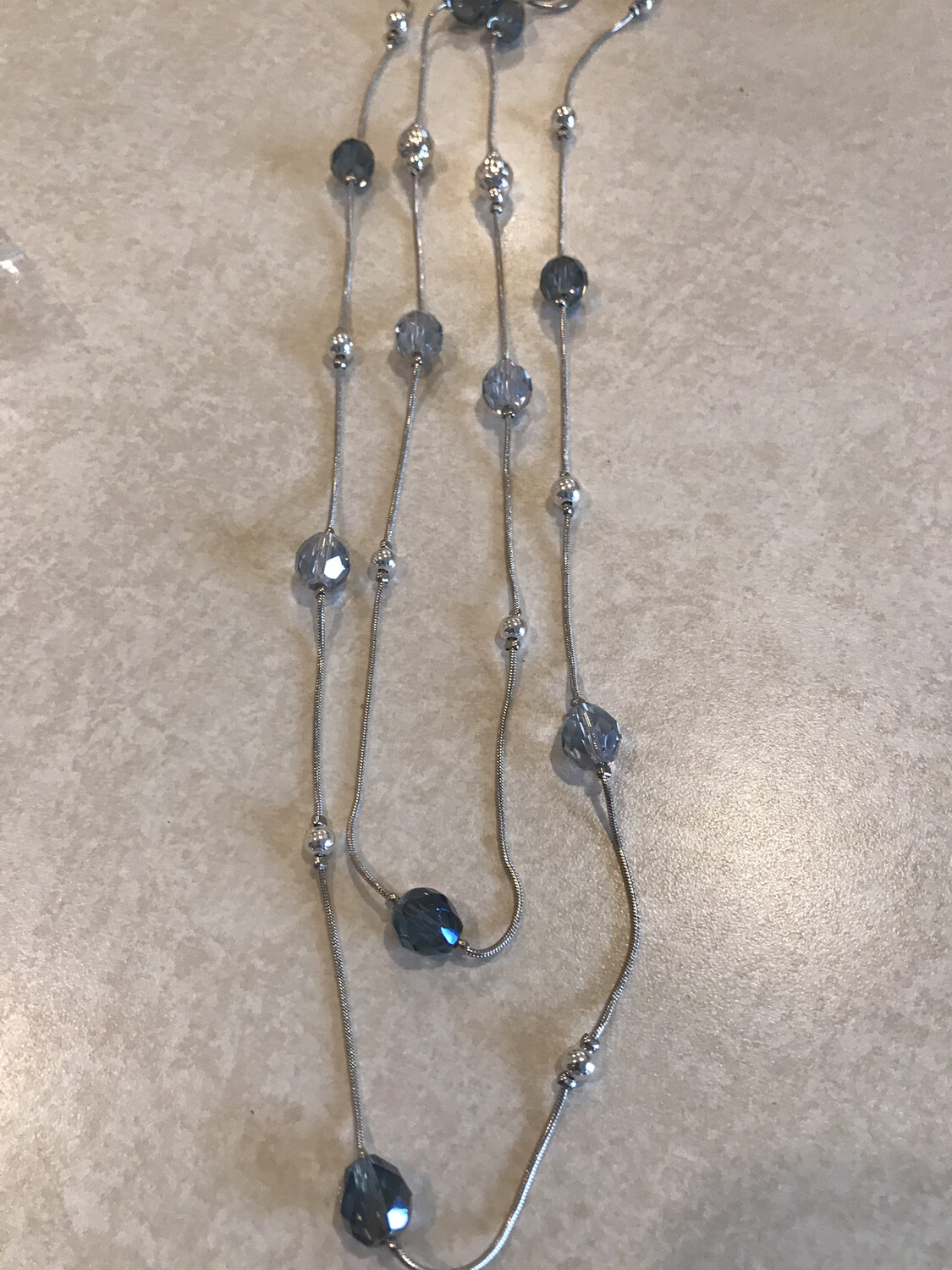 Long Two Layer Necklace With Soft Blue Crystal Beads