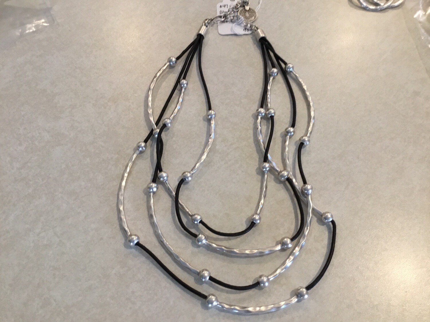 Short Pewter And Black Leather Necklace