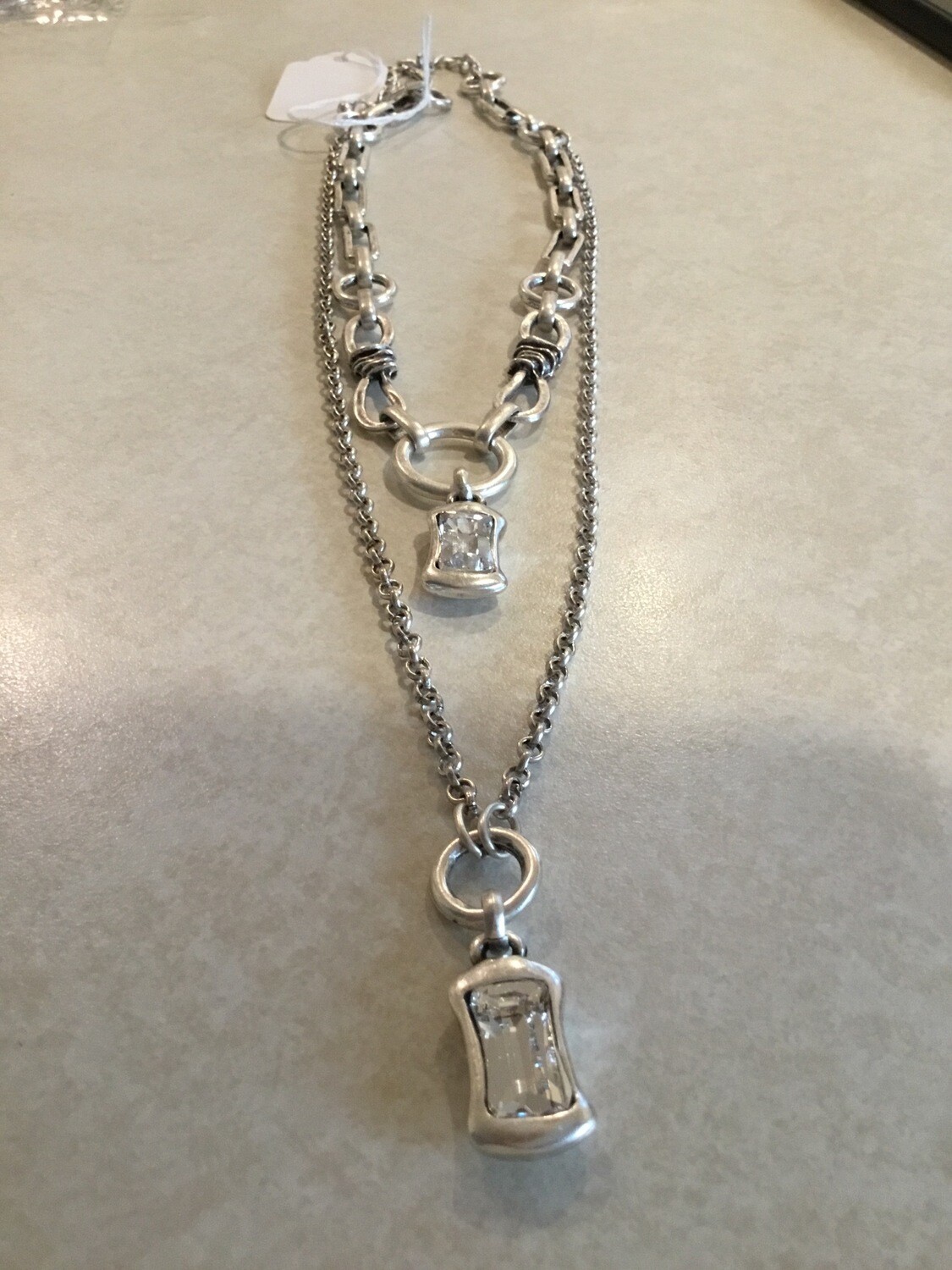 Handmade All Pewter Double Necklace With Crystals