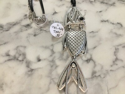 Black Leather Necklace With Fish