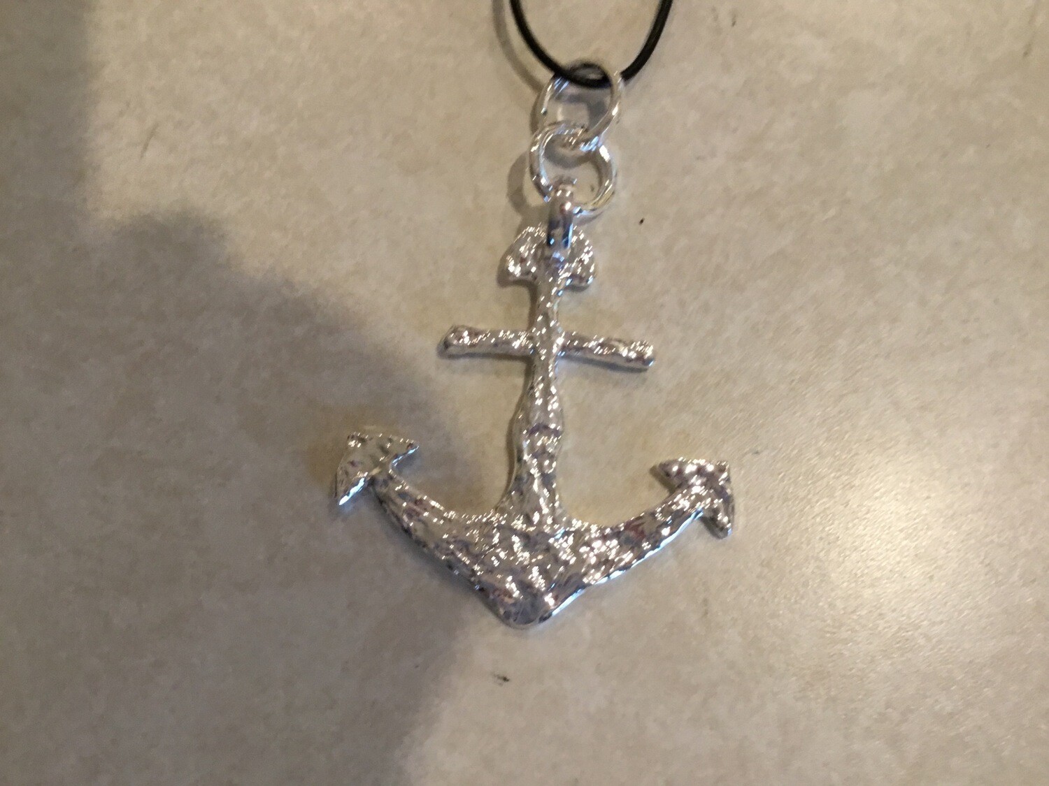 Long Black Leather With Silver Anchor