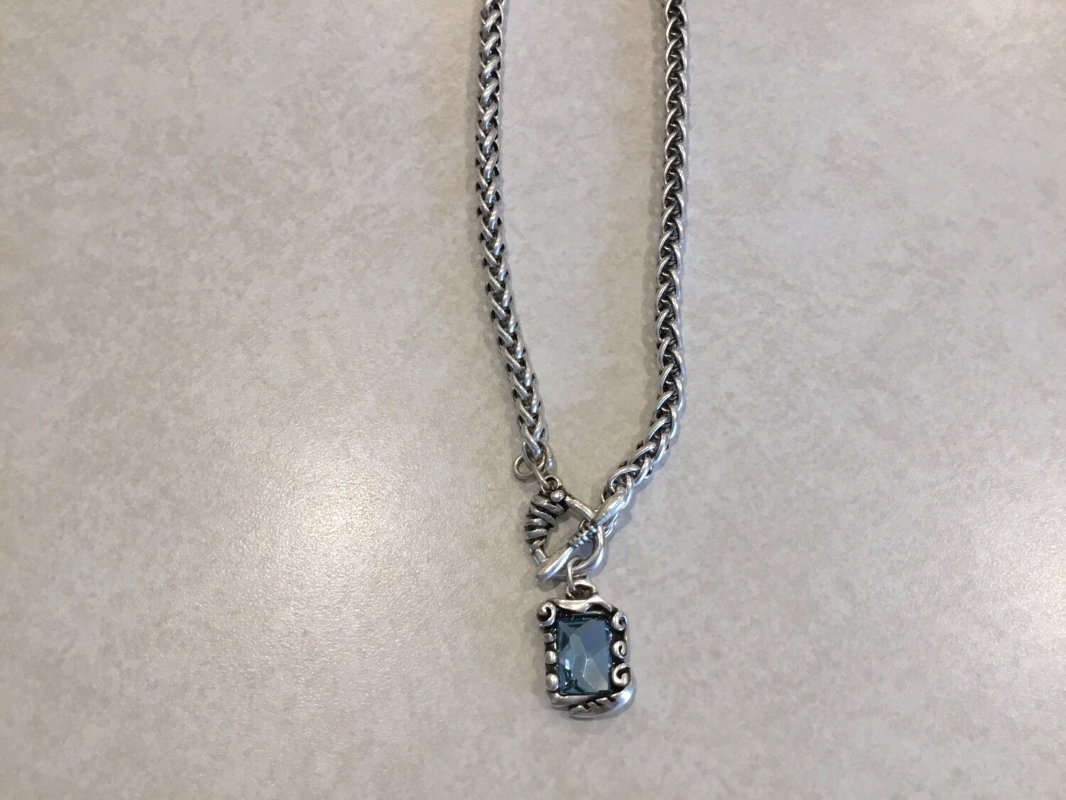 Handmade Short Pewter Necklace With Blue Crystal