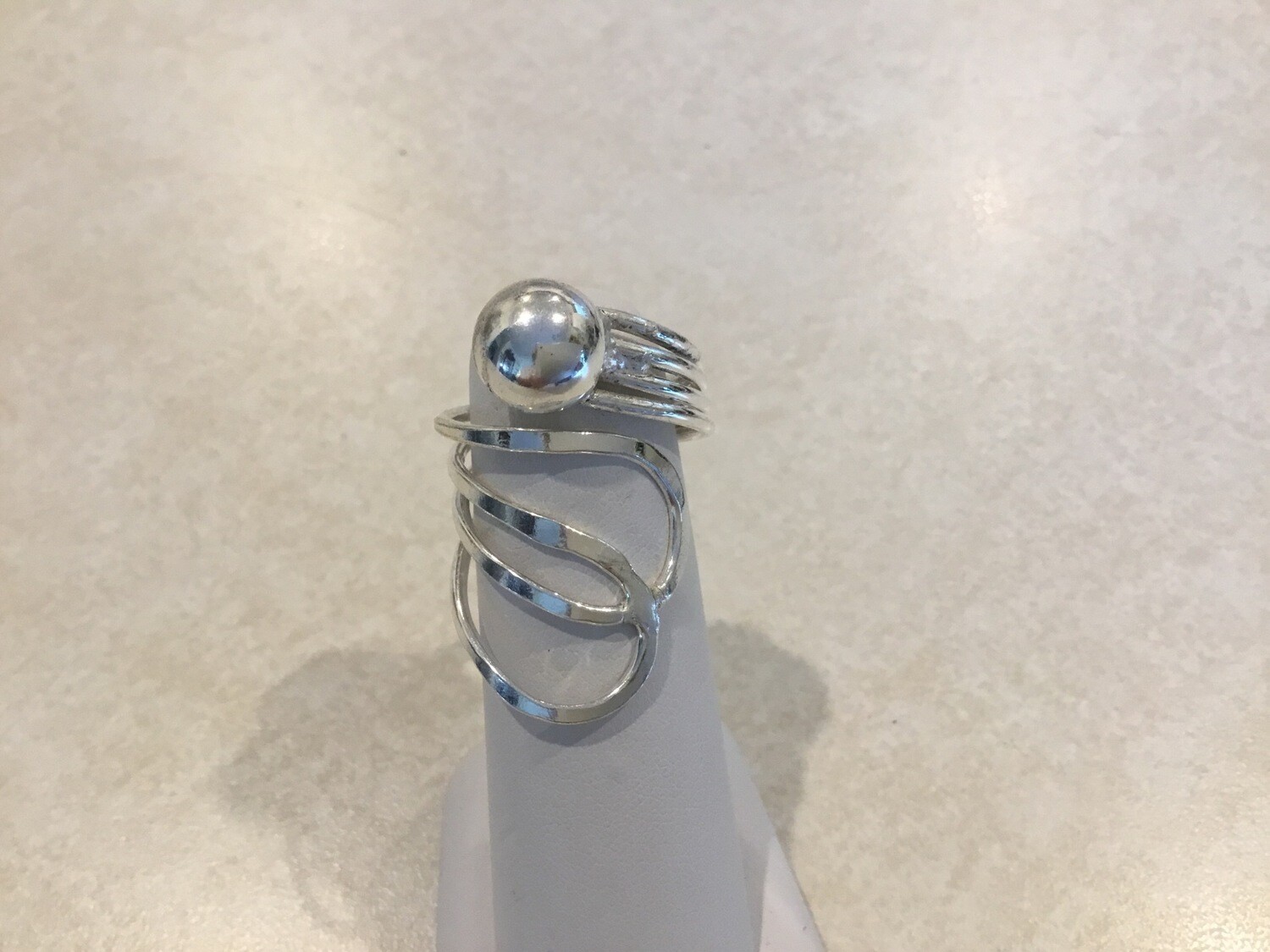 Silver Adjustable Wide Ring Two Loops And Dot