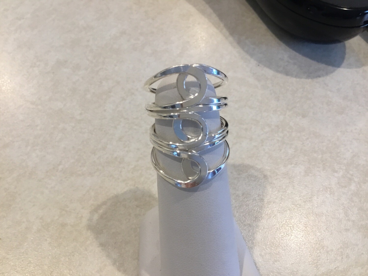Silver Adjustable Wide Three Loop Ring