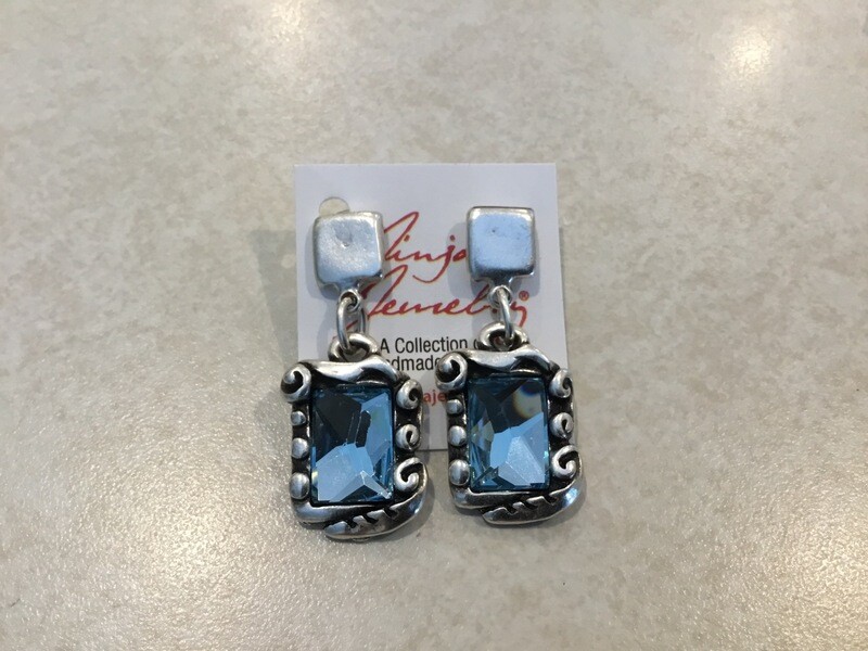 Handmade Pewter Earrings With Blue Crystal
